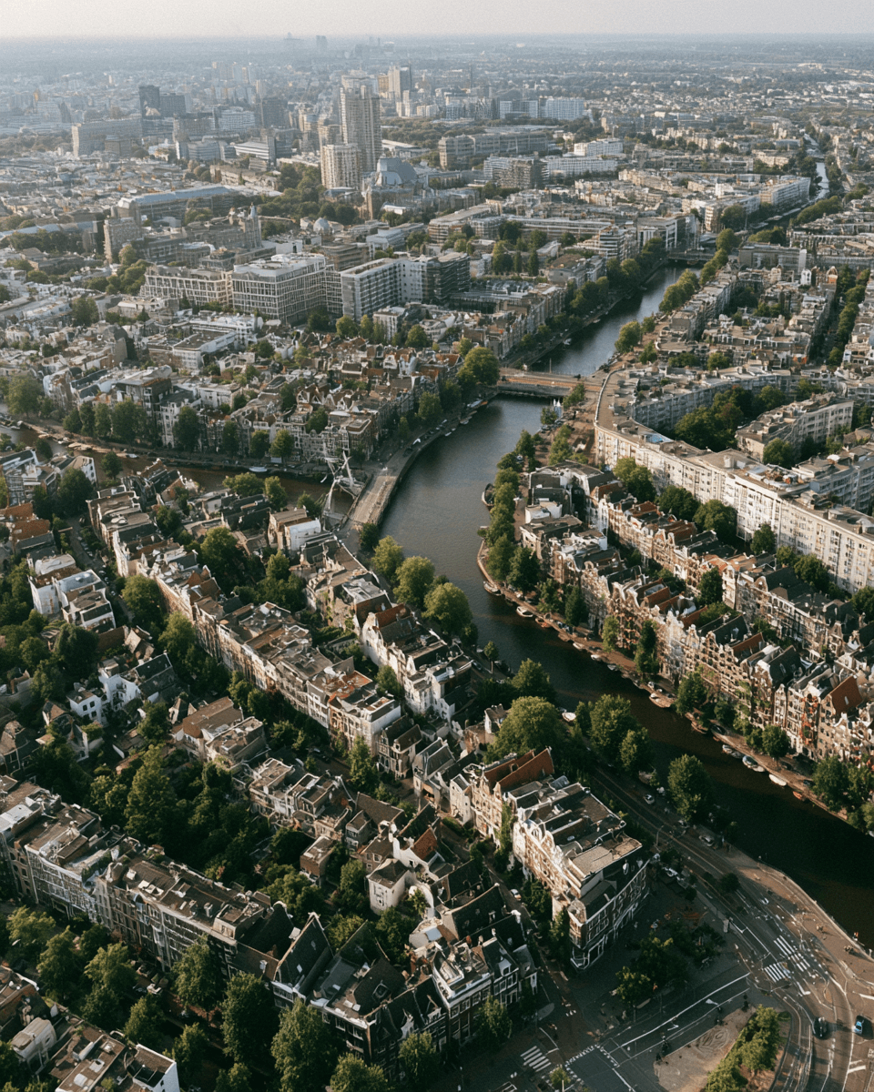Amsterdam aerial canal view